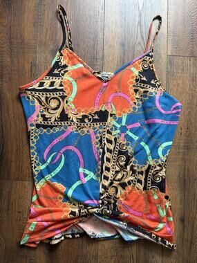 Y2K Baroque Chain Scarf Print Cami Ultra Teeze Twist Front Top XL